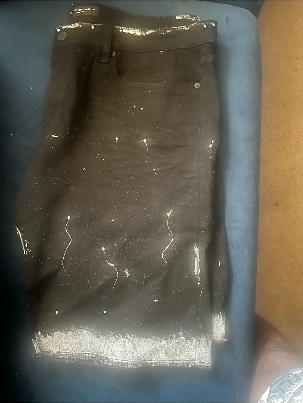 Cult of Individuality Black Jean Shorts with White Paint Splatter